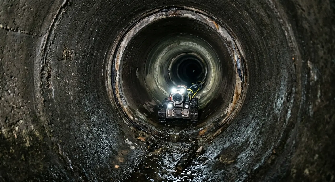 Robotic sewer camera inspecting pipe interior for Sewer Line Cleaning in Laurel Hill